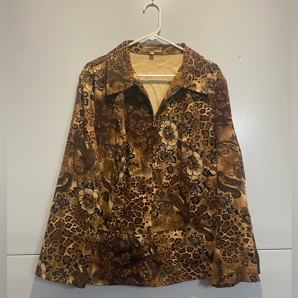 Notations Brown Floral and Leopard Print Blazer